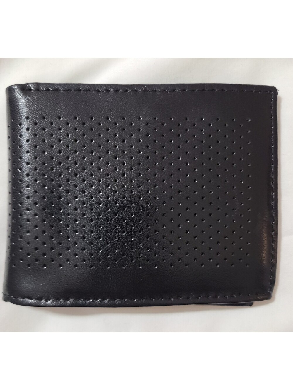 Reebok Perforated Bifold Leather Wallet Mens Sz Small Black ID CC Holder Storage